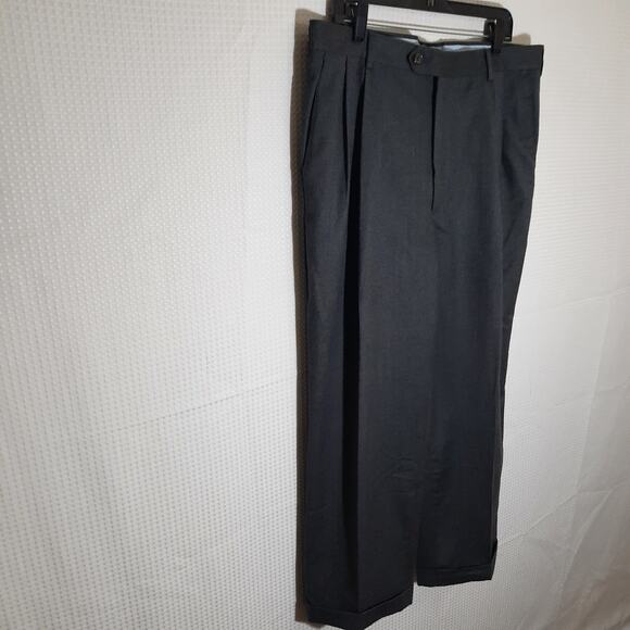 Berle 38R Wool Dress Pants Men Grey Pleated Cuffed Hem Mexico Classic Fit - Picture 2 of 8